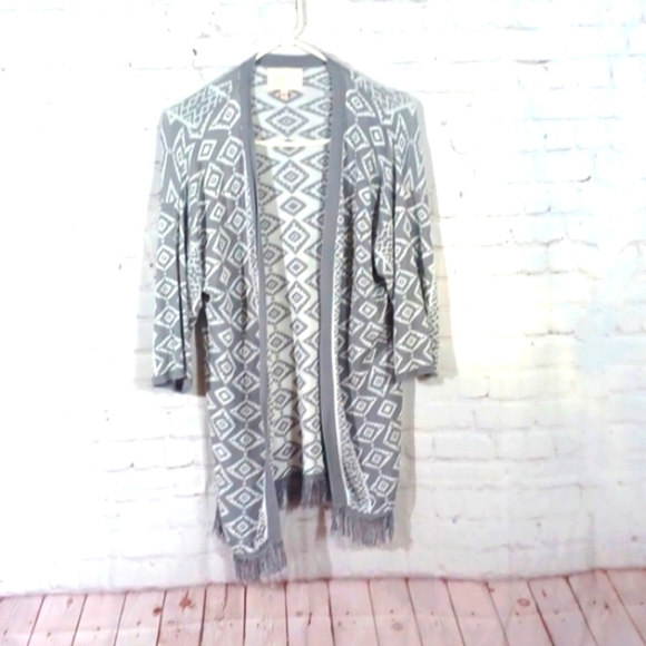 Skies Are Blue Gray Aztec Carnigan 3/4 Sleeve Light Sweater S - Picture 1 of 8